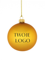 Zestaw 24 szklanych bombek choinkowych z logo w kolorze złotym 10cm 
