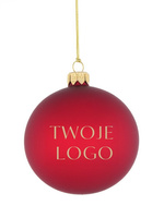 Zestaw 24 szklanych bombek choinkowych z logo w kolorze burgundowym 8cm 