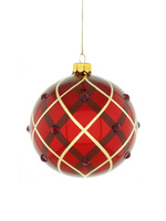 2 szklane bombki choinkowe w burgundowym kolorze z motywem kratki 