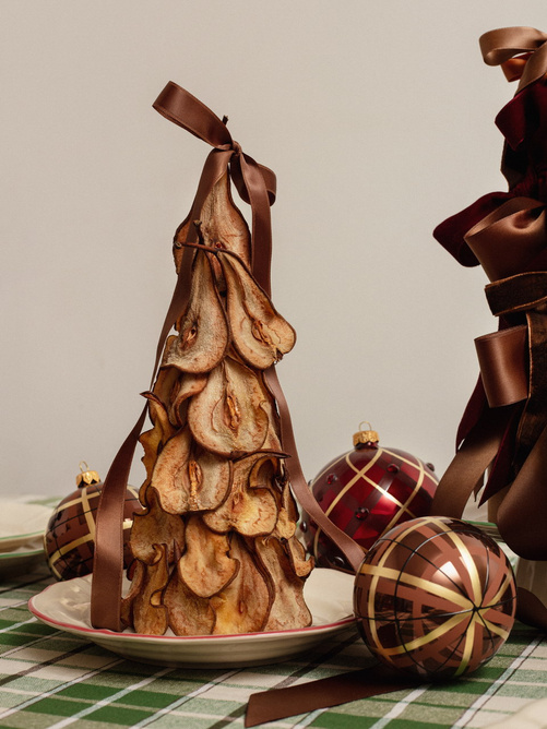 4 szklane bombki choinkowe w  brązowym z motywem kratki