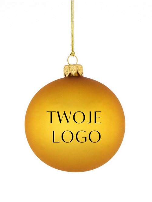 Zestaw 24 szklanych bombek choinkowych z logo w kolorze złotym 8cm 
