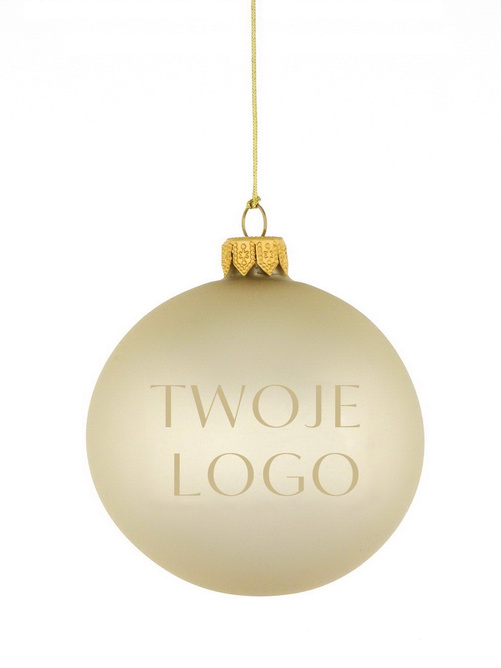 Zestaw 24 szklanych bombek choinkowych z logo w kolorze beżowym 10cm 
