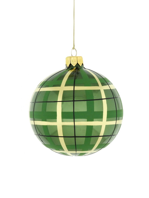 4 szklane bombki choinkowe w zielonym kolorze z motywem kratki