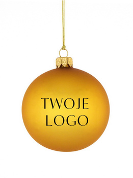 Zestaw 24 szklanych bombek choinkowych z logo w kolorze złotym 10cm