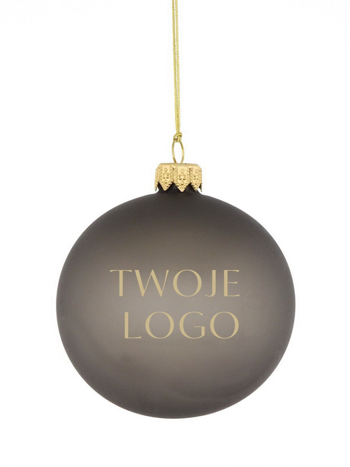 Zestaw 24 szklanych bombek choinkowych z logo w kolorze grafitowym 10cm 