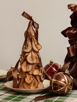 4 szklane bombki choinkowe w  brązowym z motywem kratki