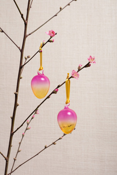 Ozdoba wielkanocna 2 szklane jajka z różowo- zielonym cieniem