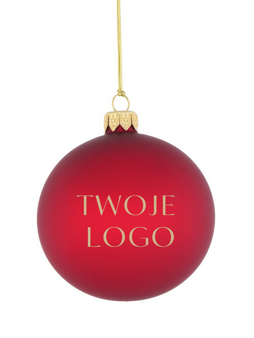 Zestaw 24 szklanych bombek choinkowych z logo w kolorze burgundowym 8cm 