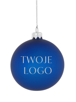 Zestaw 24 szklanych bombek choinkowych z logo w kolorze granatowym 10cm 