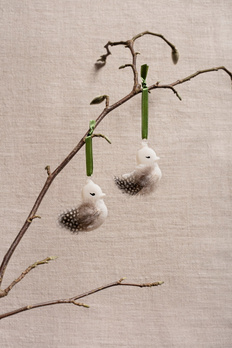 Szklane ozdoby wielkanocne 2 kurczaki z naturalnymi piórami