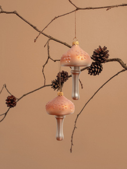 2 szklane bombki choinkowe - brązowe grzyby