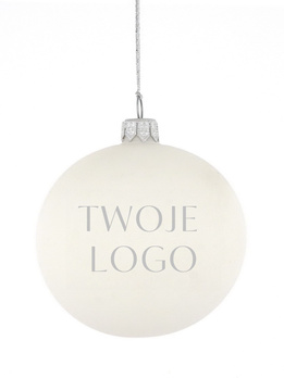 Zestaw 24 szklanych bombek choinkowych z logo w kolorze białym 10cm 